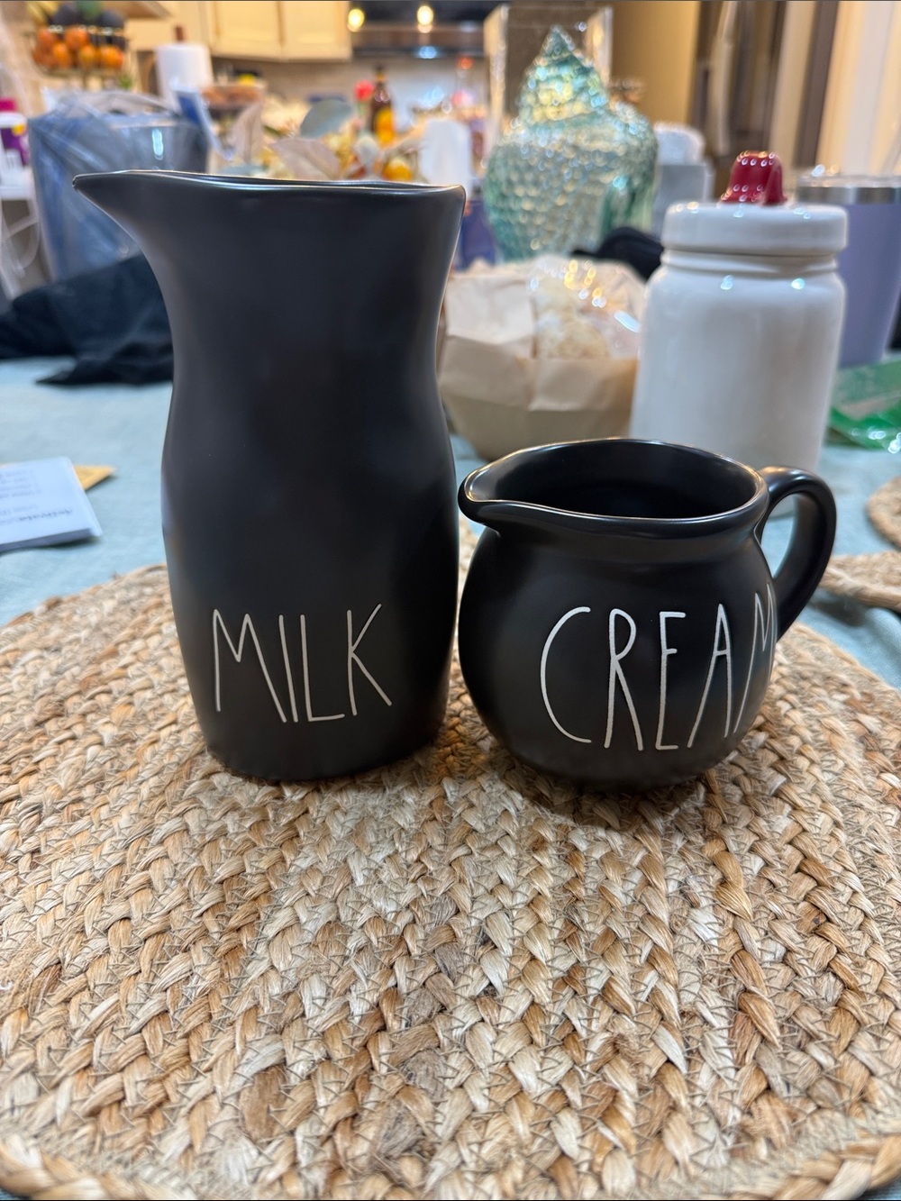 Rae Dunn Black Milk & Cream Ceramic Pitcher Duo